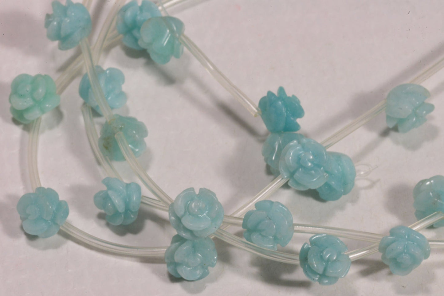 Amazonite Rose Beads: Light Blue Carved Gemstone, 10mm (2 Beads)