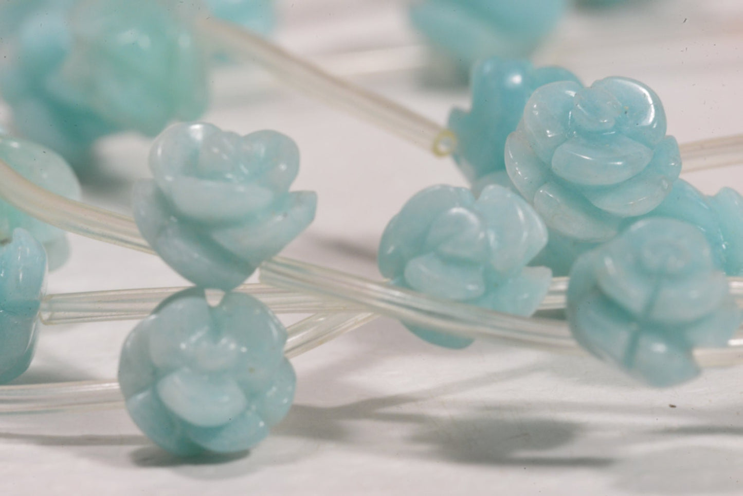 Amazonite Rose Beads: Light Blue Carved Gemstone, 10mm (2 Beads)
