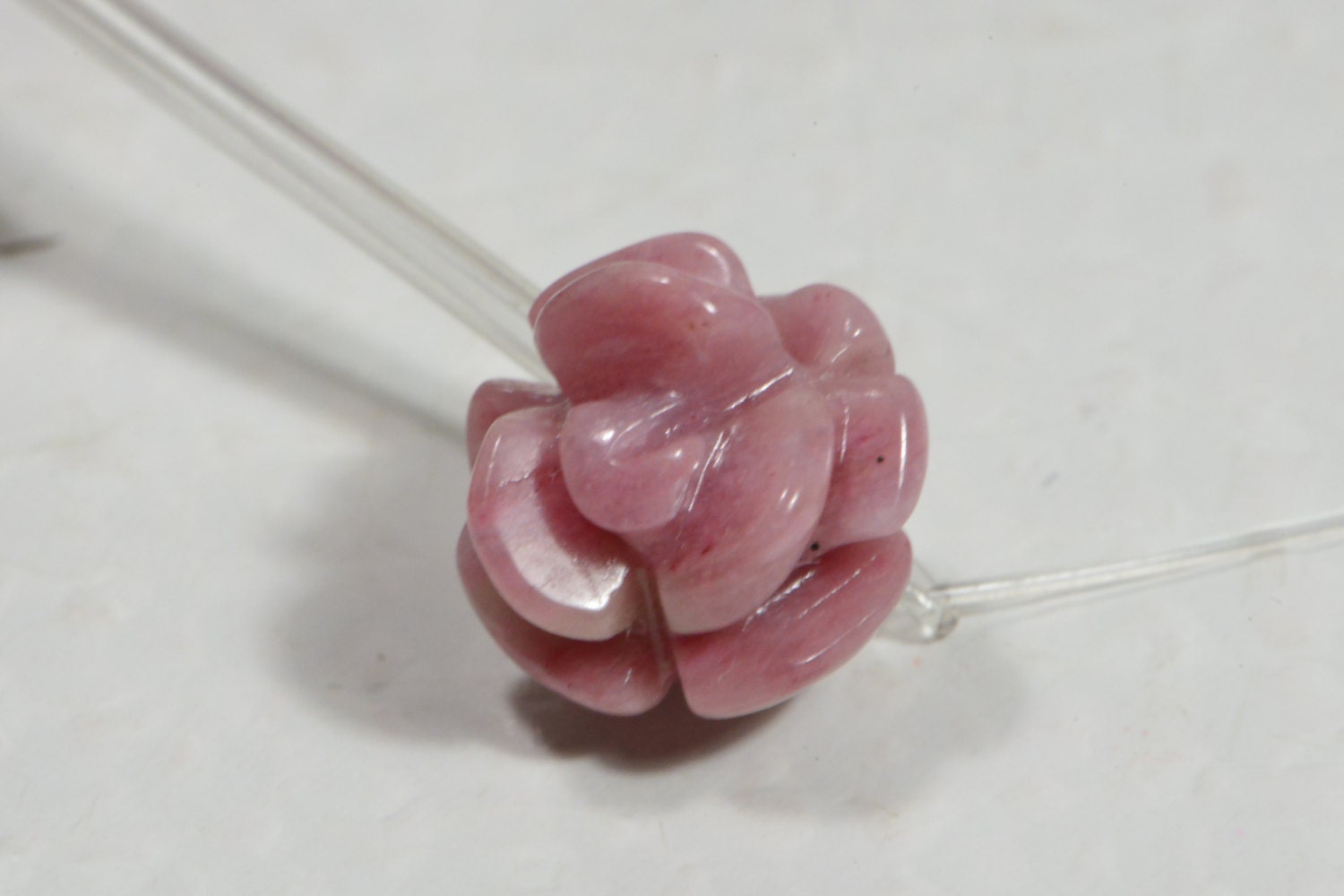 Carved Rhodonite Rose Bead: 10mm Gemstone Beads (2 Pack)