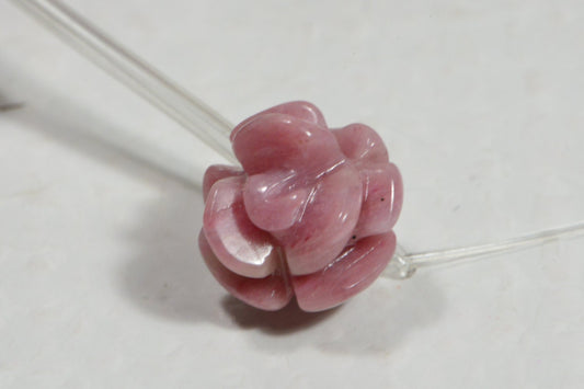 Carved Rhodonite Rose Bead: 10mm Gemstone Beads (2 Pack)