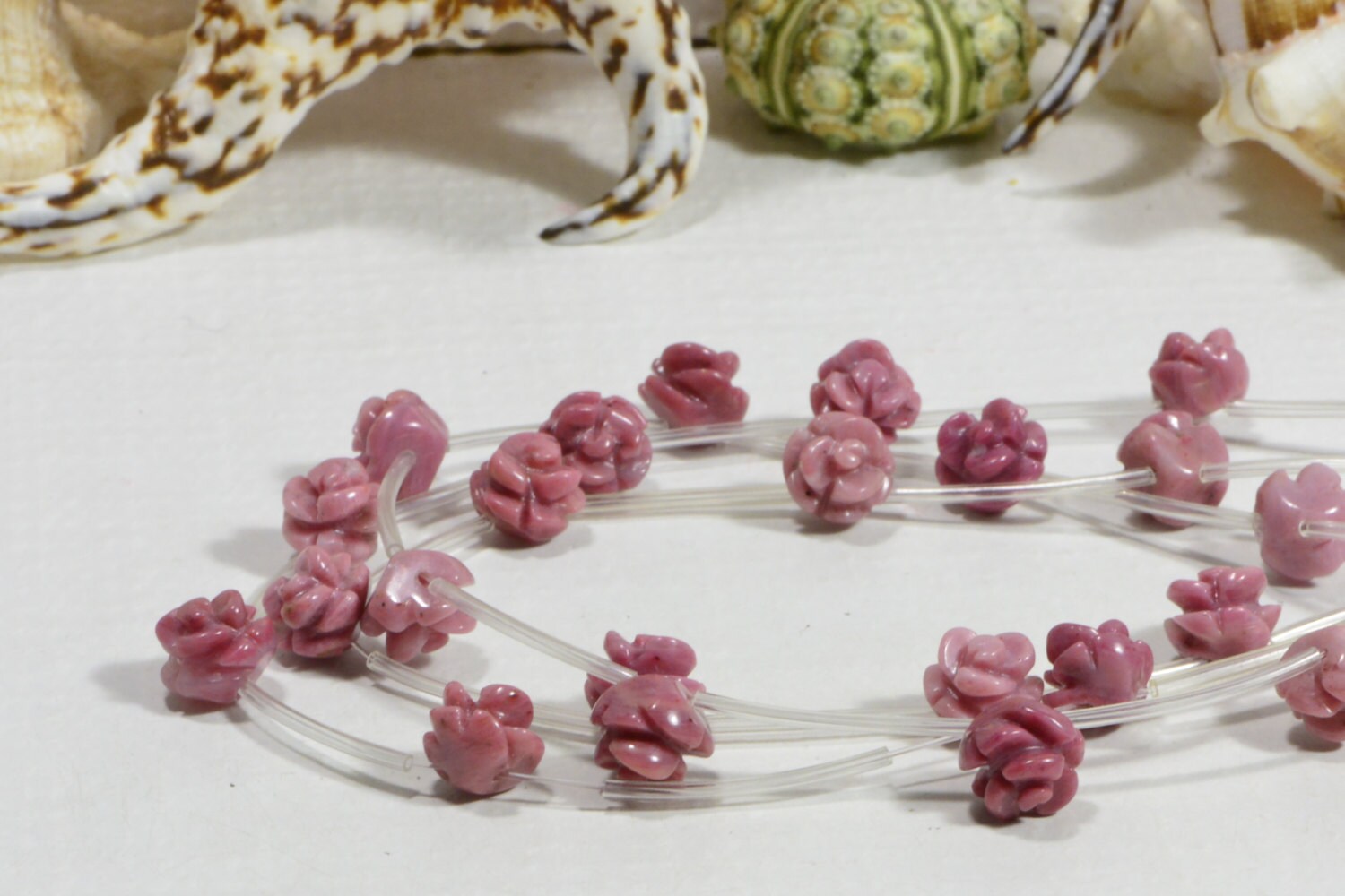 Carved Rhodonite Rose Bead: 10mm Gemstone Beads (2 Pack)