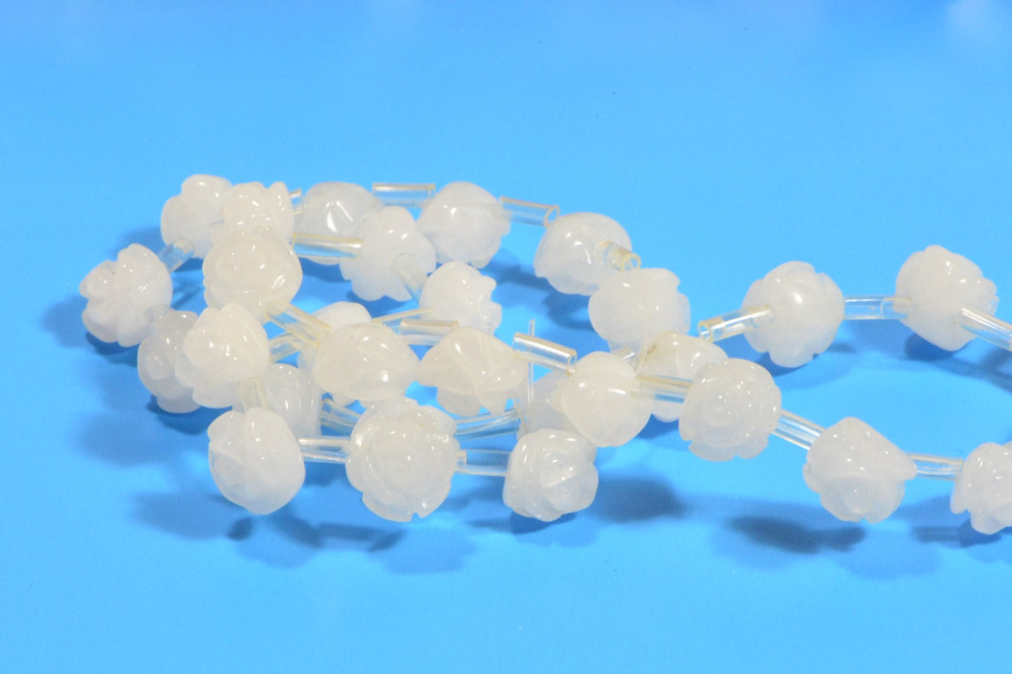 10mm White Jade Rose Beads: Carved Gemstone Jewelry Supplies