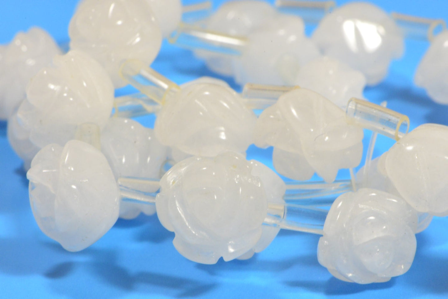 10mm White Jade Rose Beads: Carved Gemstone Jewelry Supplies