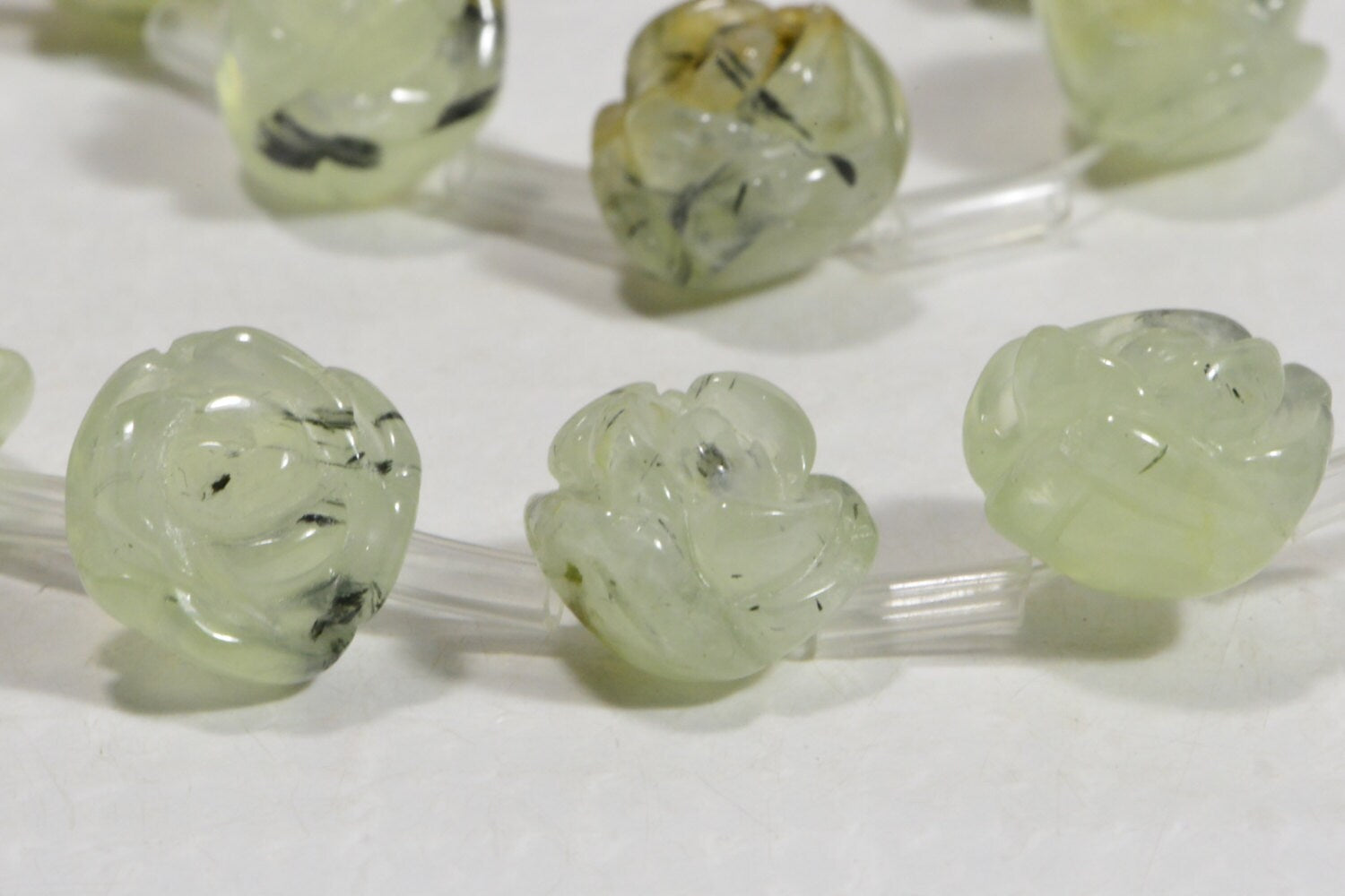 Prehnite Rose Carved Bead: Green Gemstone Jewelry Supply (11.5mm)
