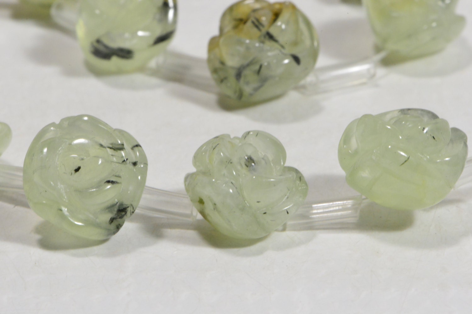 Prehnite Rose Beads: Carved Gemstone Flower, Jewelry Making (2 beads)