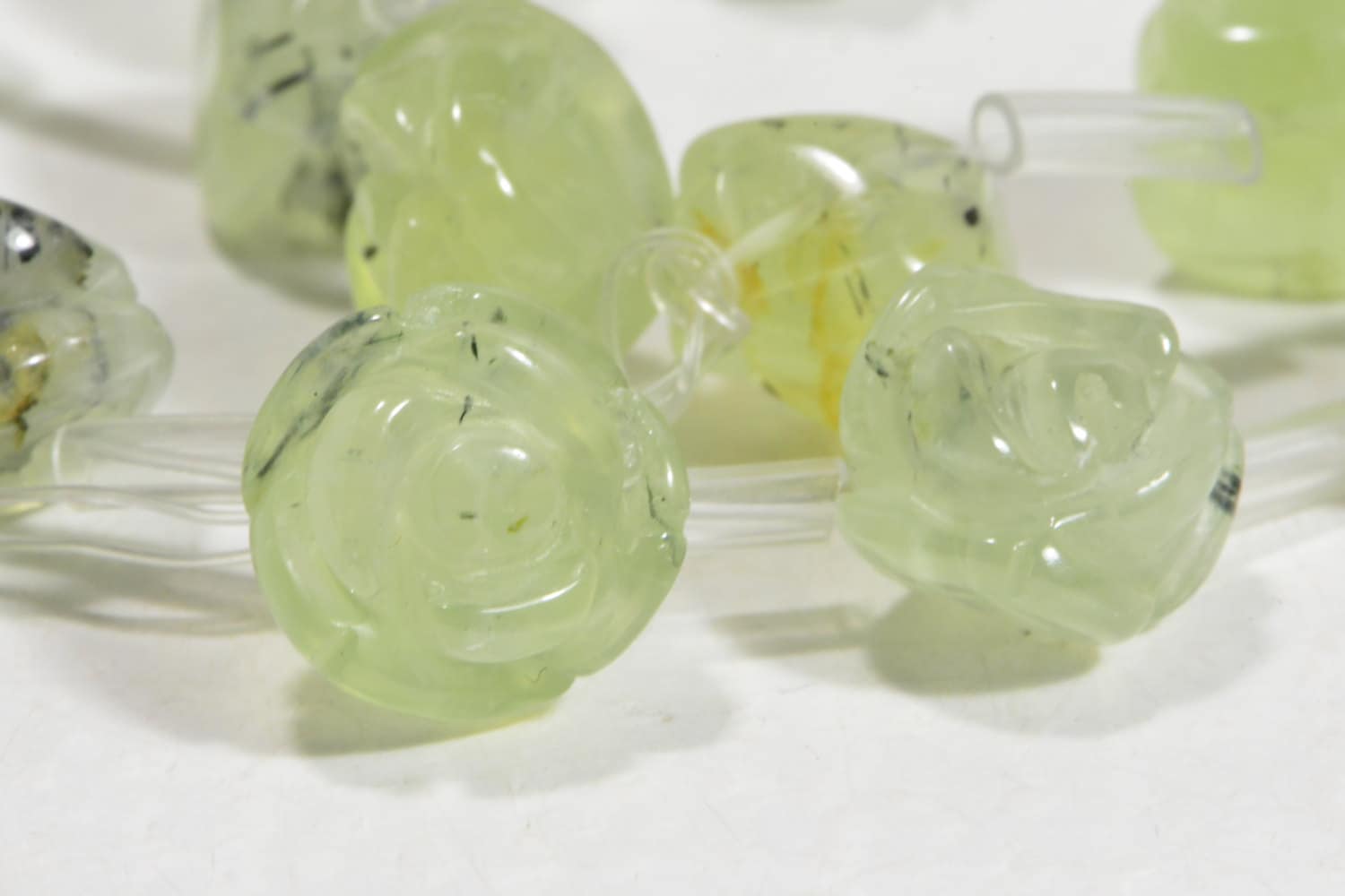 Prehnite Rose Carved Bead: Green Gemstone Jewelry Supply (11.5mm)