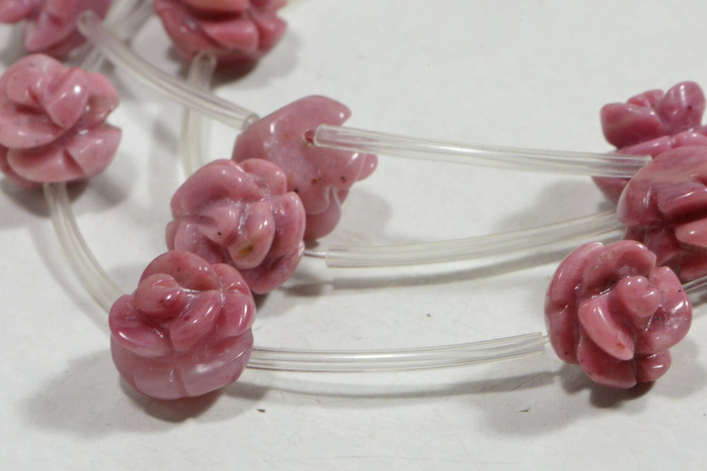 Carved Rhodonite Rose Bead: 10mm Gemstone Beads (2 Pack)
