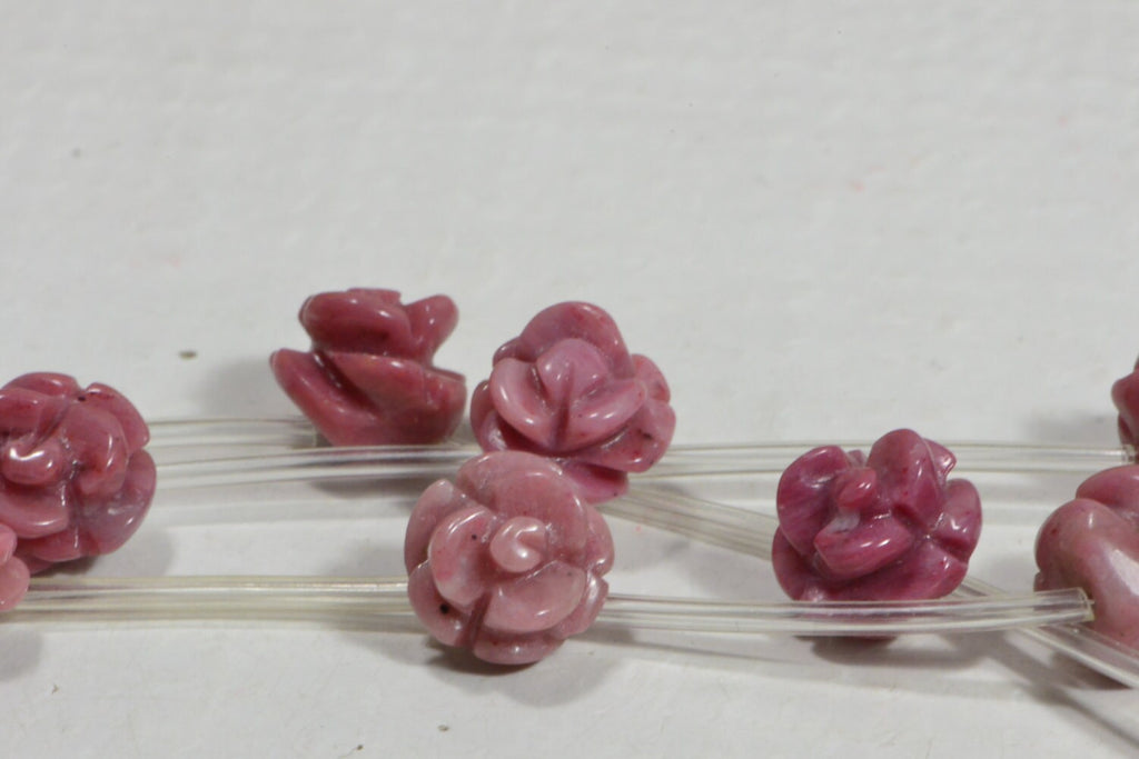 Carved Rhodonite Rose Bead: 10mm Gemstone Beads (2 Pack)