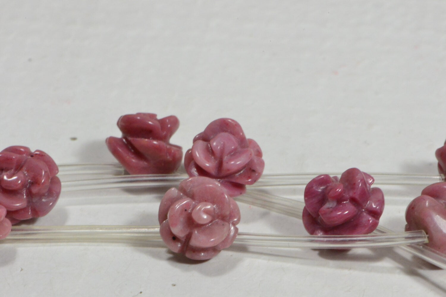 Carved Rhodonite Rose Bead: 10mm Gemstone Beads (2 Pack)