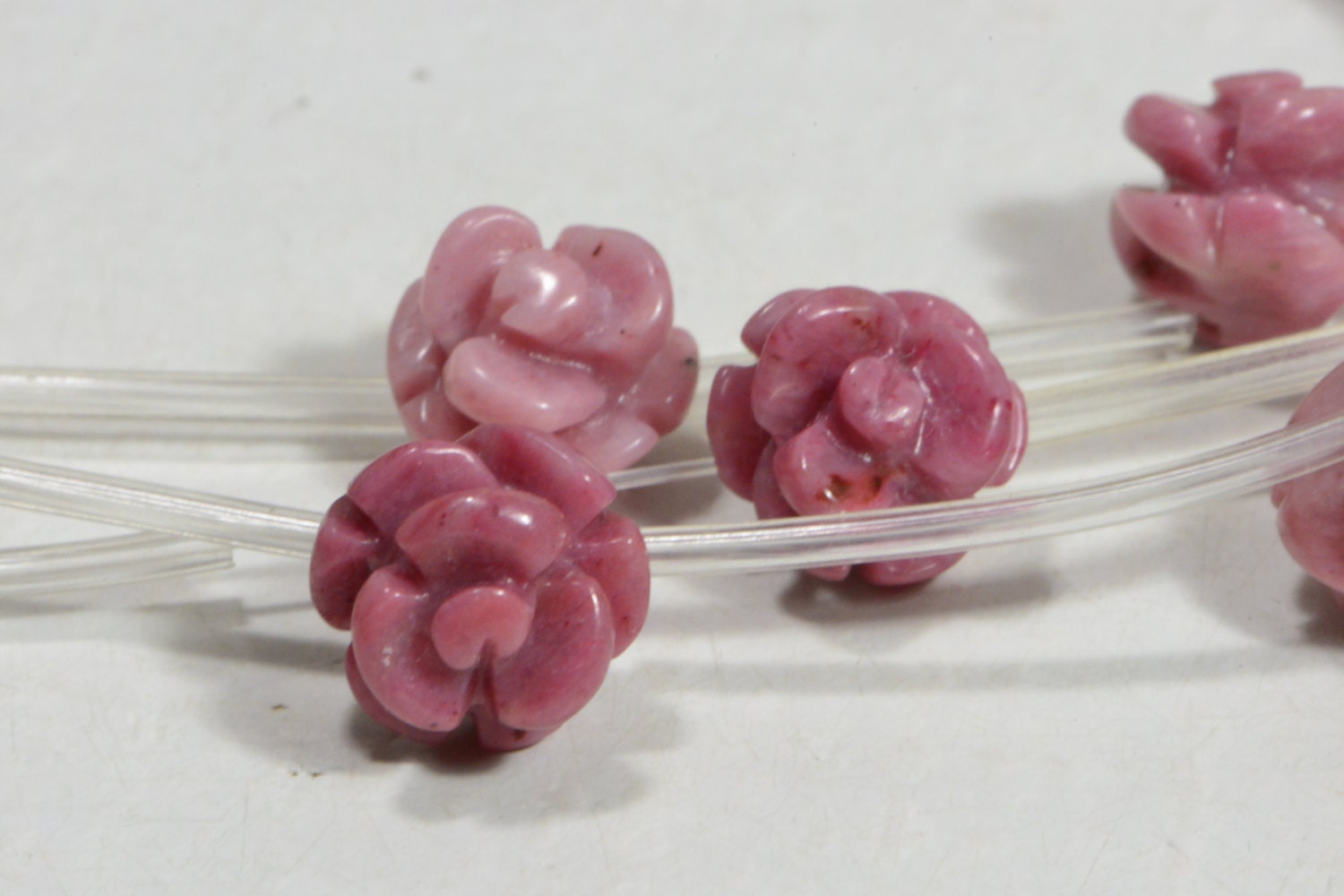 Carved Rhodonite Rose Bead: 10mm Gemstone Beads (2 Pack)