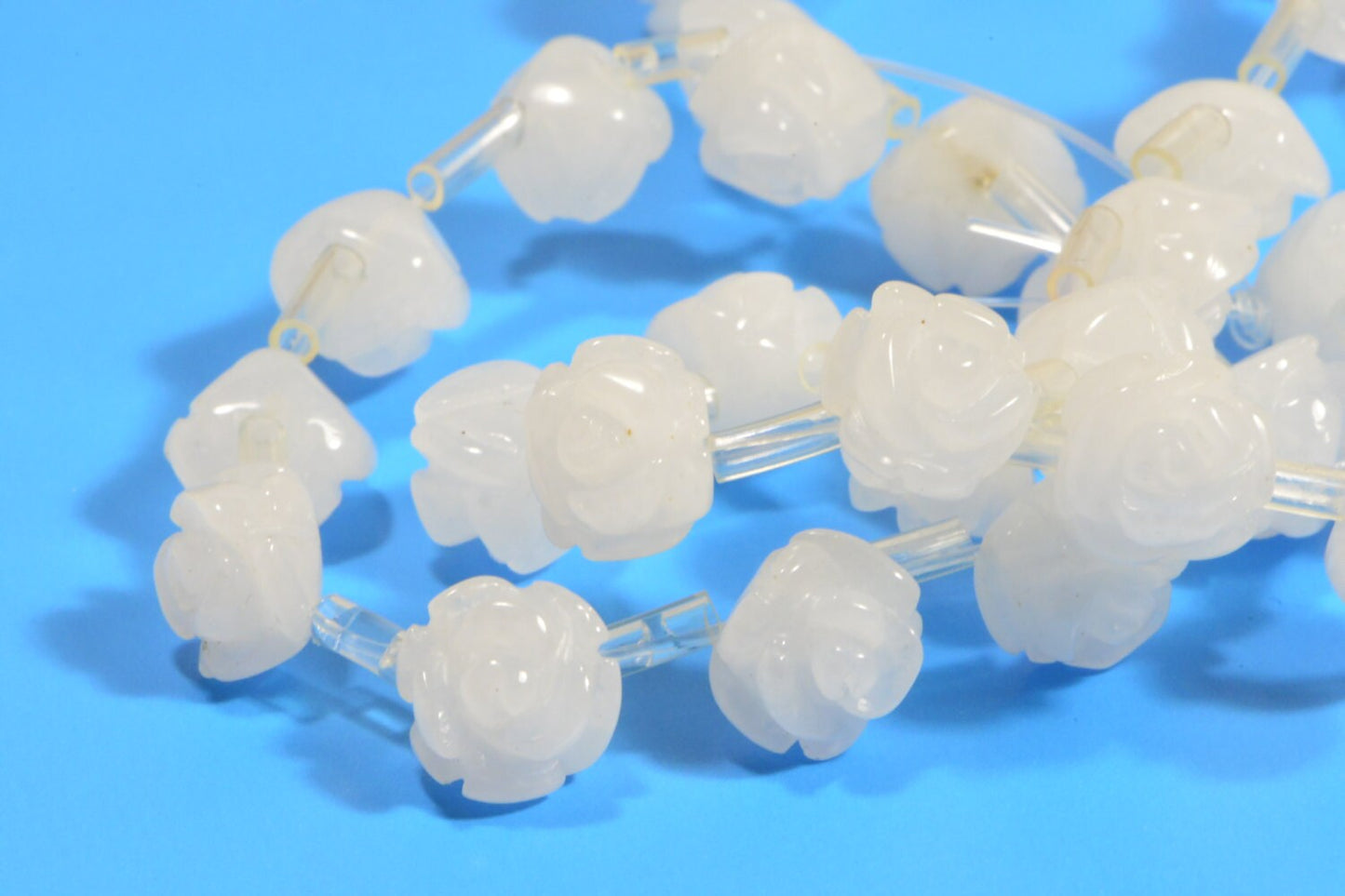 10mm White Jade Rose Beads: Carved Gemstone Jewelry Supplies