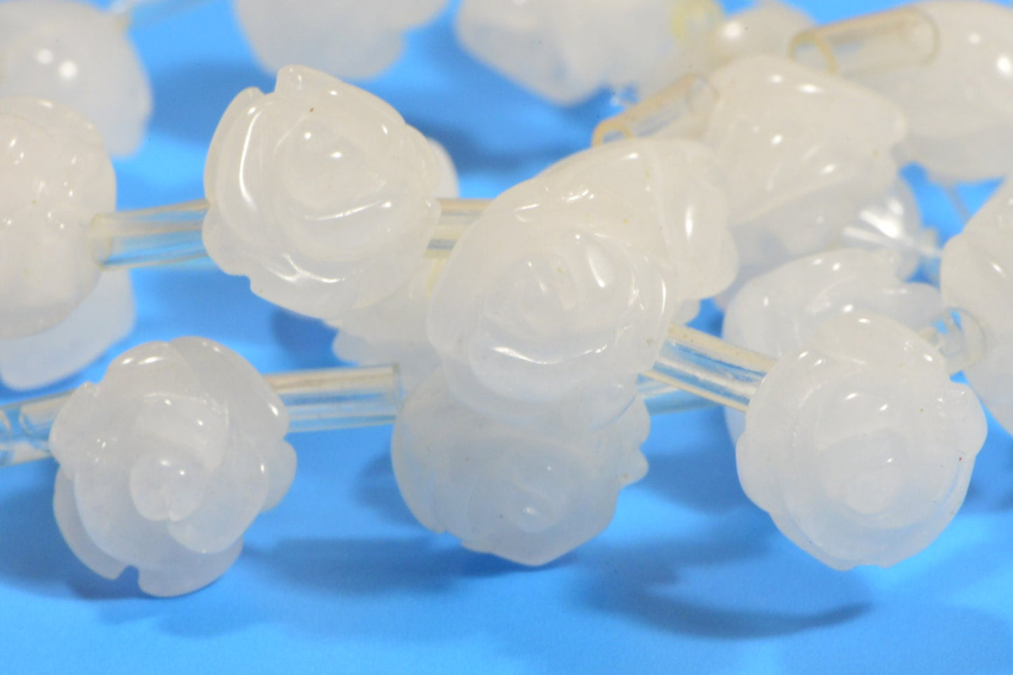 10mm White Jade Rose Beads: Carved Gemstone Jewelry Supplies