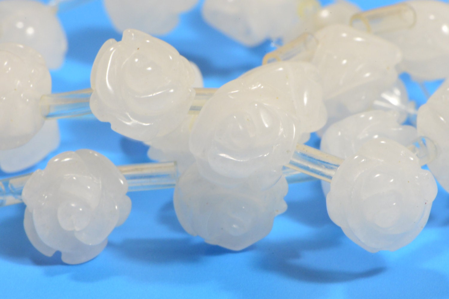 10mm White Jade Rose Beads: Carved Gemstone Jewelry Supplies