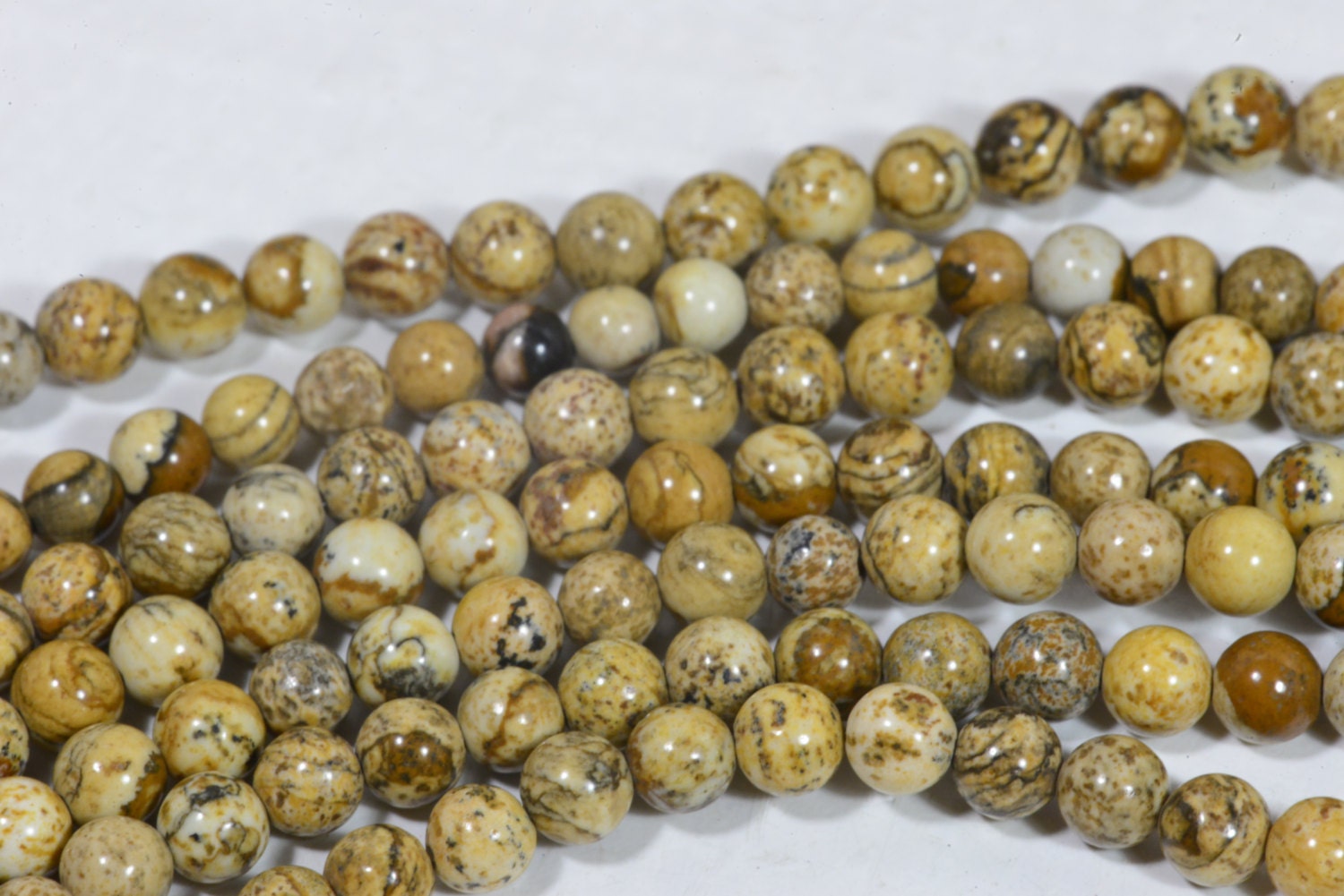 Picture Jasper Round  Natural Beads  Gemstone Yellow Brown Beads  Jewelry Making Supplies Full Strand