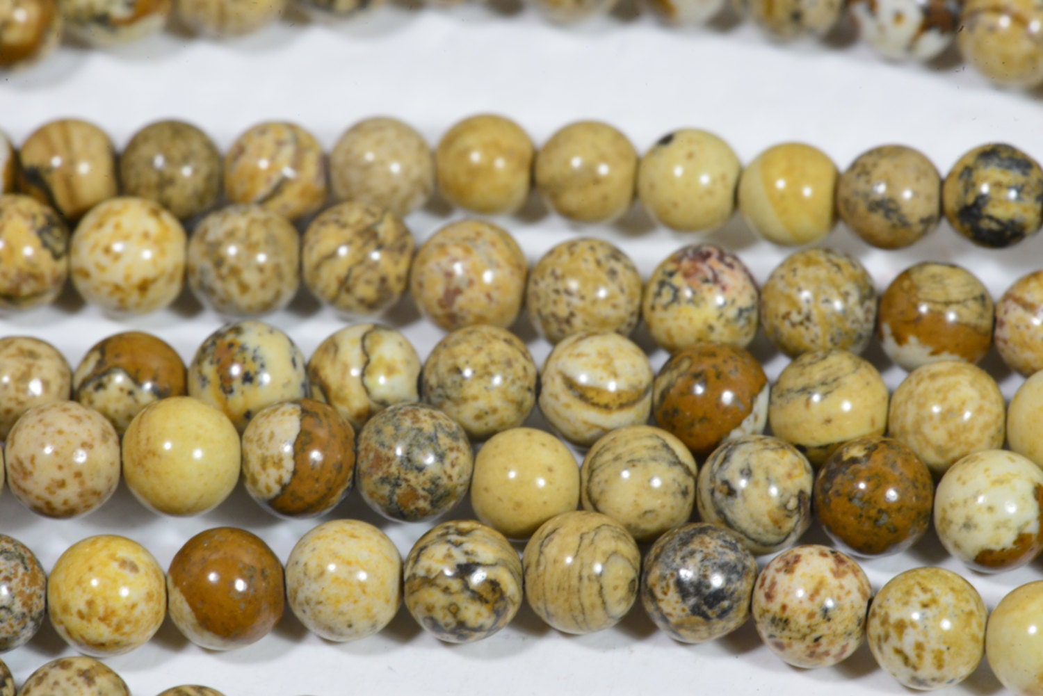 Picture Jasper Round  Natural Beads  Gemstone Yellow Brown Beads  Jewelry Making Supplies Full Strand