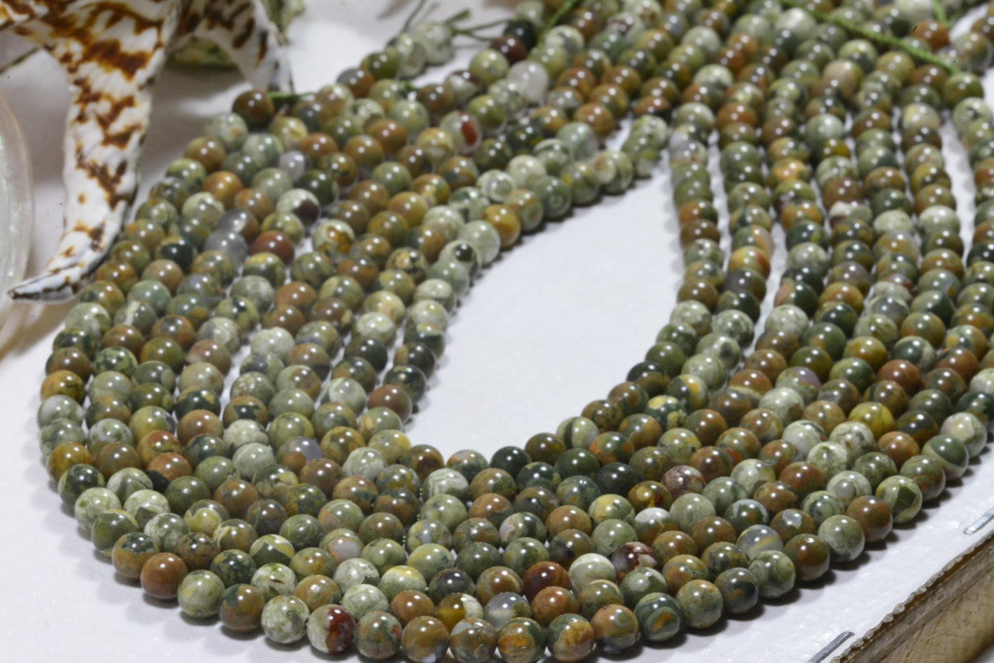 6mm Rainforest Rhyolite Jasper Beads: Natural Gemstone Jewelry Supplies