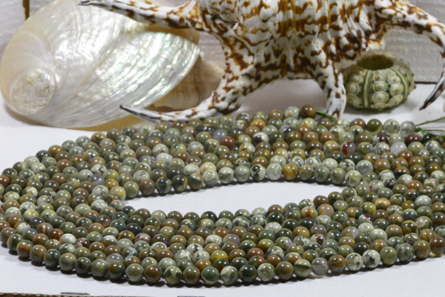 6mm Rainforest Rhyolite Jasper Beads: Natural Gemstone Jewelry Supplies