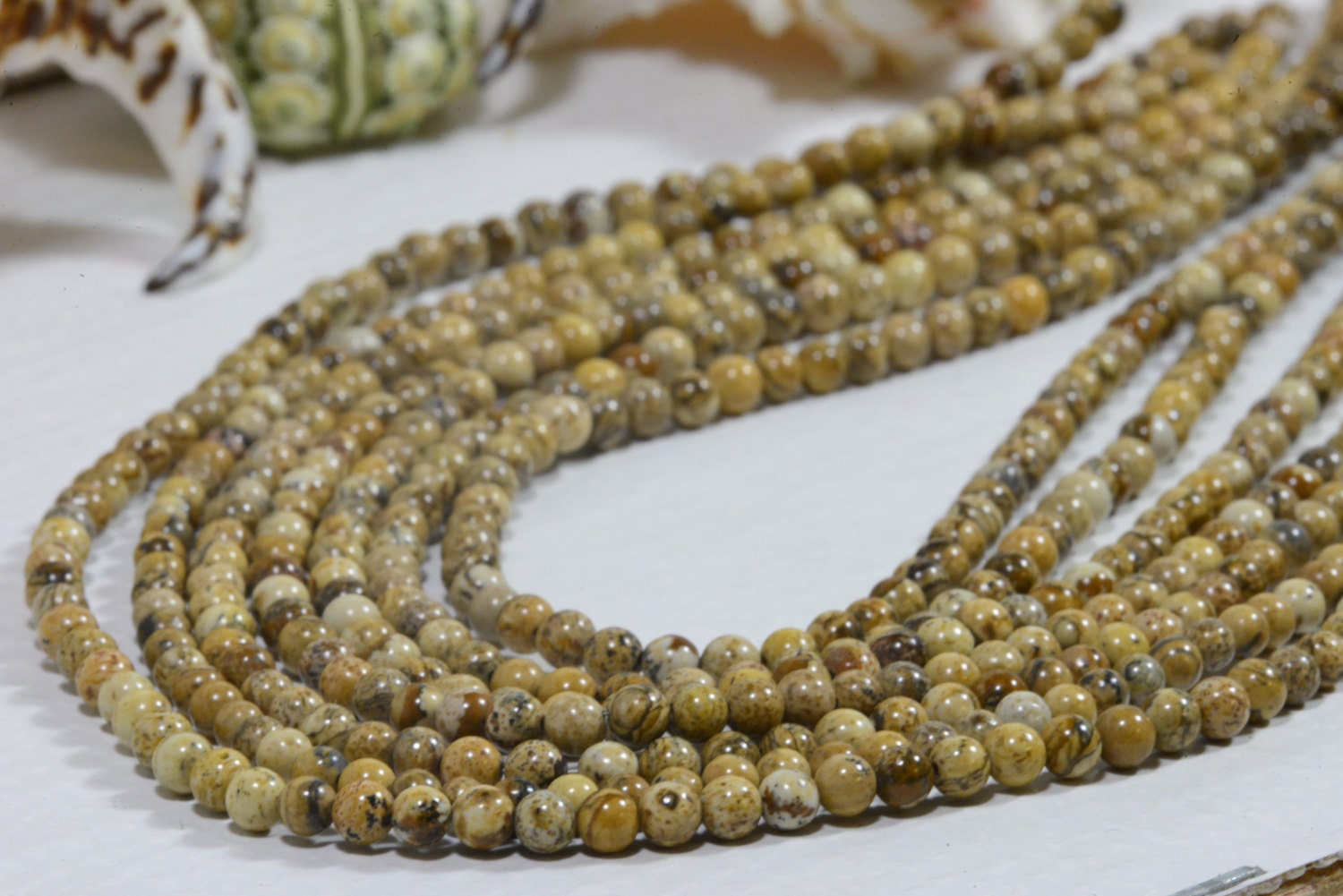 Picture Jasper Beads: 4.6mm Round Gemstone Beads, 8" Strand