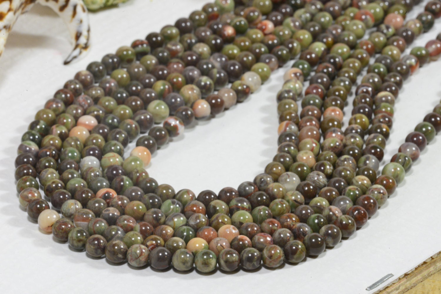 Rainforest Jasper Beads: Round Gemstone Jewelry Supplies, 6.4mm Strand