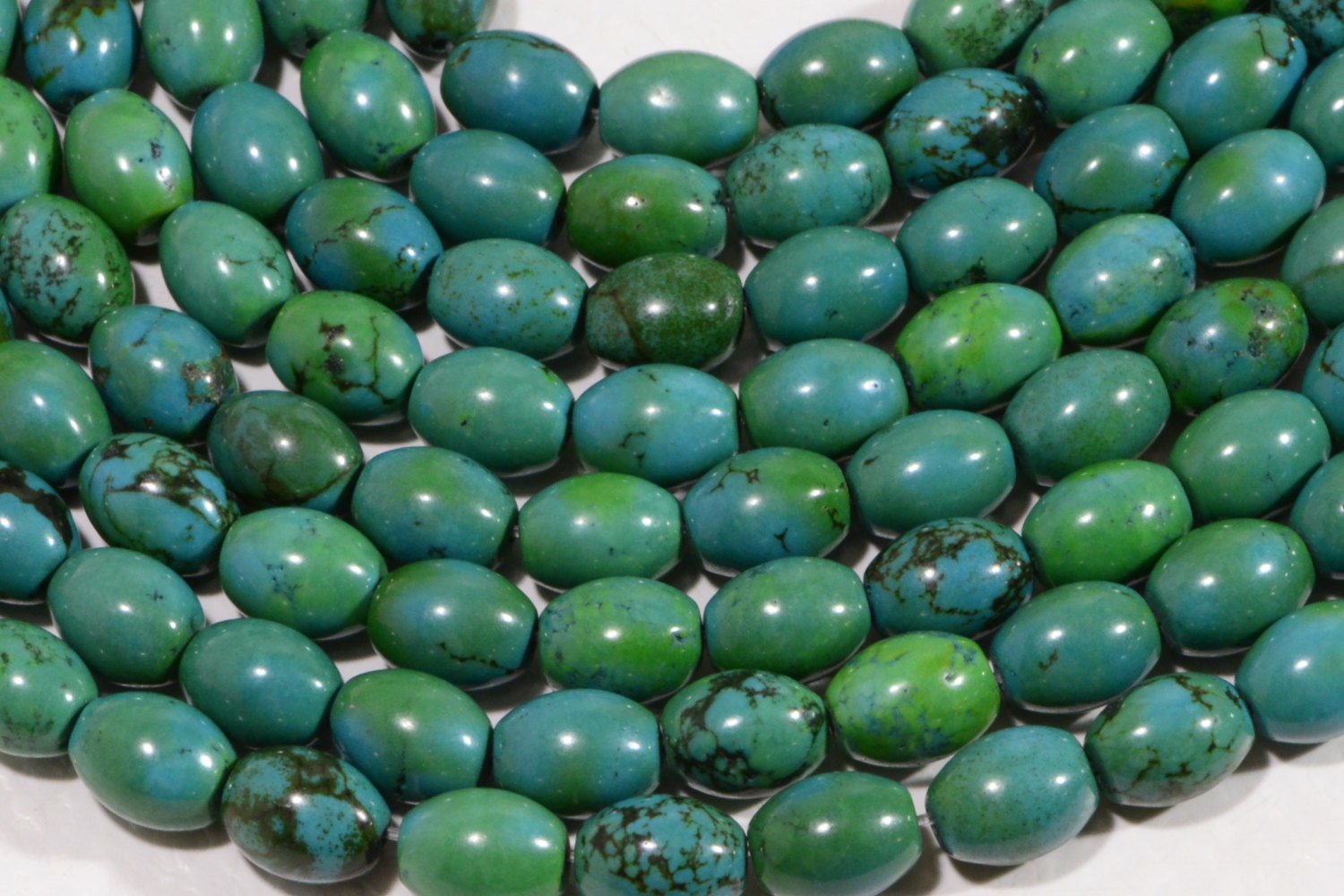 Natural Turquoise Gemstone Beads: Green & Black Egg Beads, 15 3/4" Strand