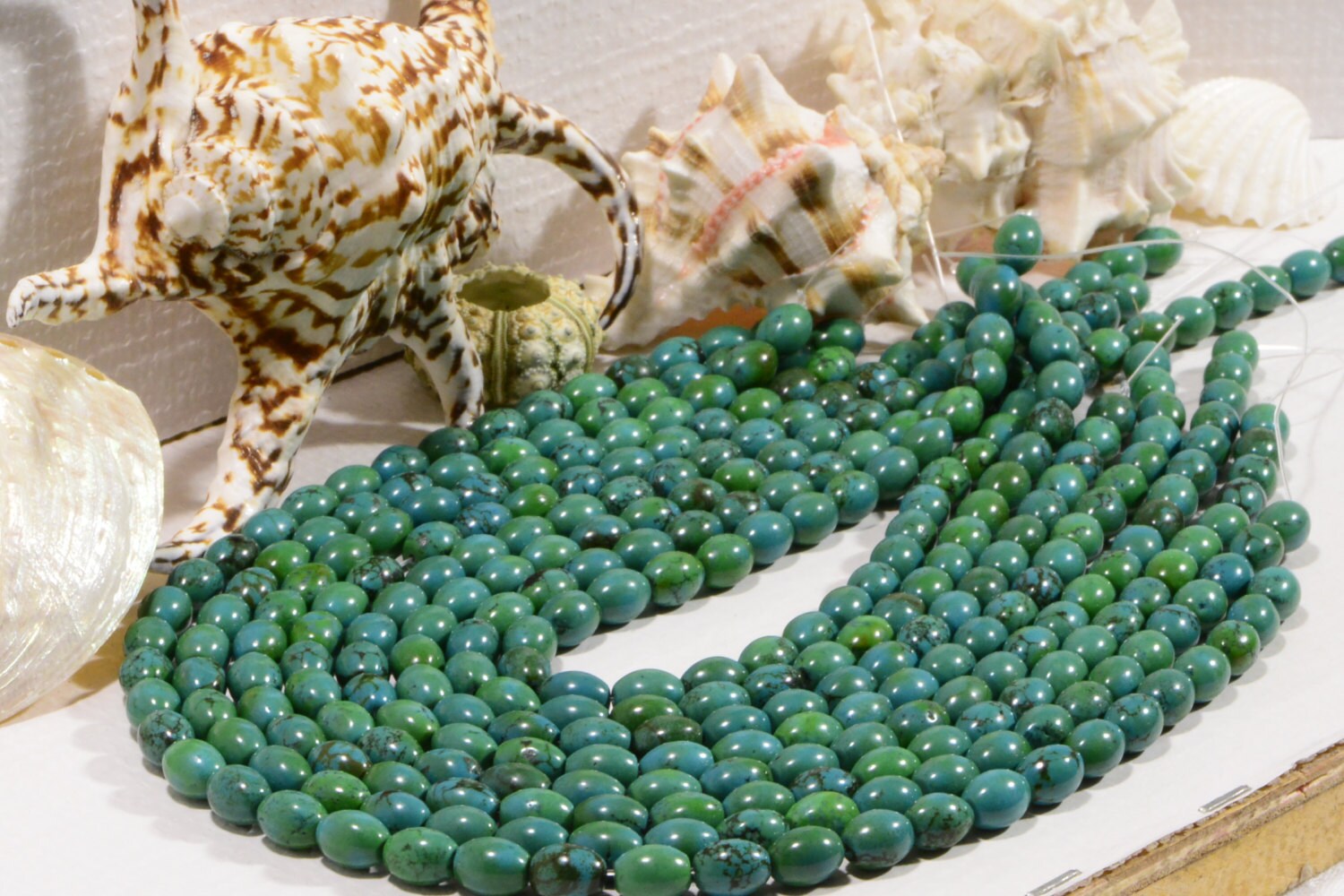 Natural Turquoise Gemstone Beads: Green & Black Egg Beads, 15 3/4" Strand