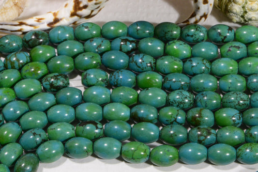 Natural Turquoise Gemstone Beads: Green & Black Egg Beads, 15 3/4" Strand