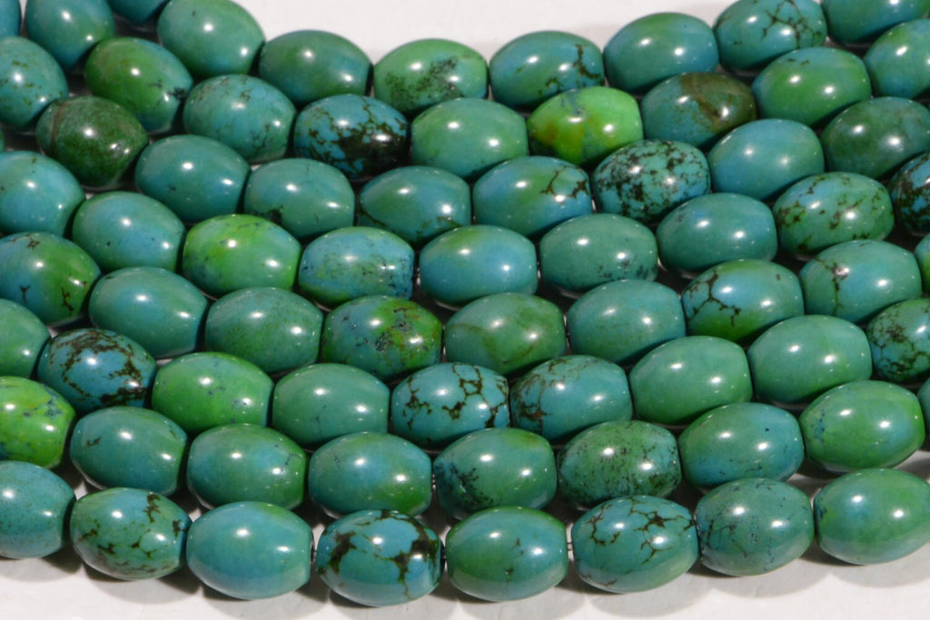 Natural Turquoise Gemstone Beads: Green & Black Egg Beads, 15 3/4" Strand