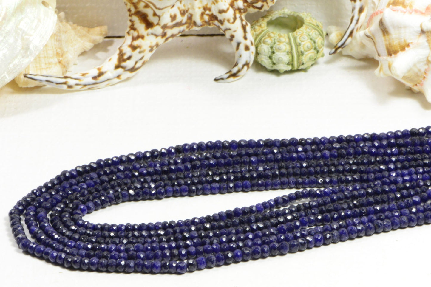 4mm Natural Sapphire Rondelle Beads Gemstone Navy Blue Half Strand