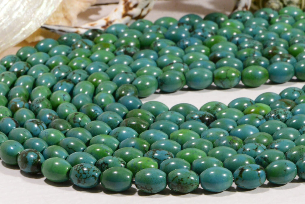Natural Turquoise Gemstone Beads: Green & Black Egg Beads, 15 3/4" Strand