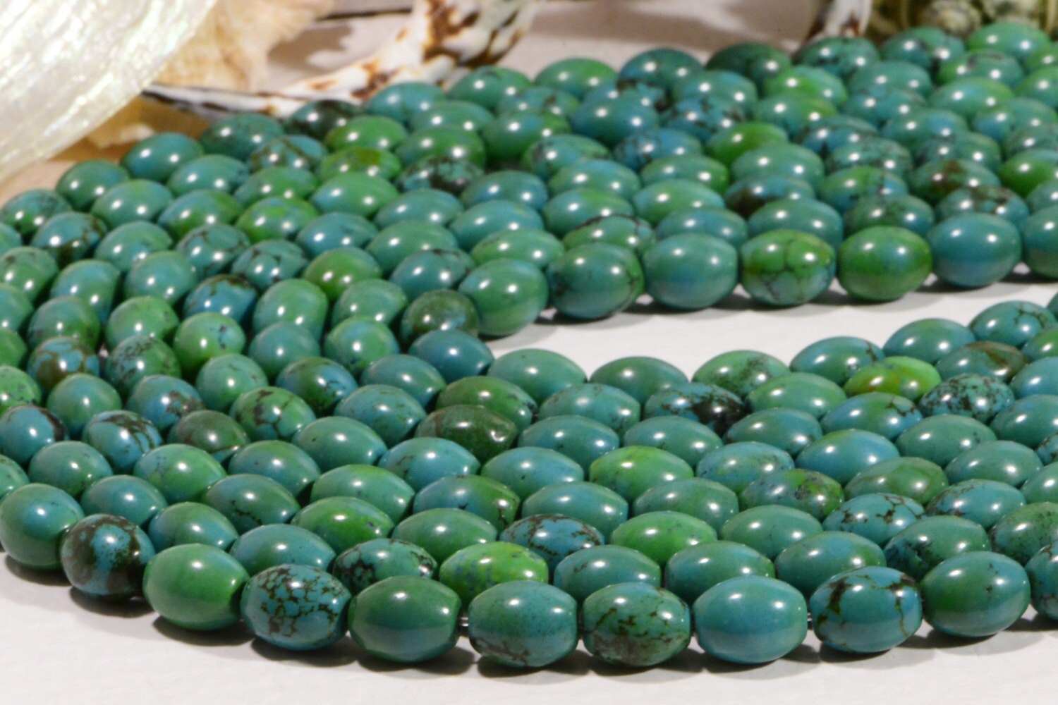 Natural Turquoise Gemstone Beads: Green & Black Egg Beads, 15 3/4" Strand