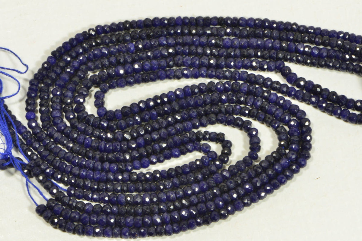 Natural Sapphire Faceted Rondelle Beads: 4x2.8mm 14" Strand