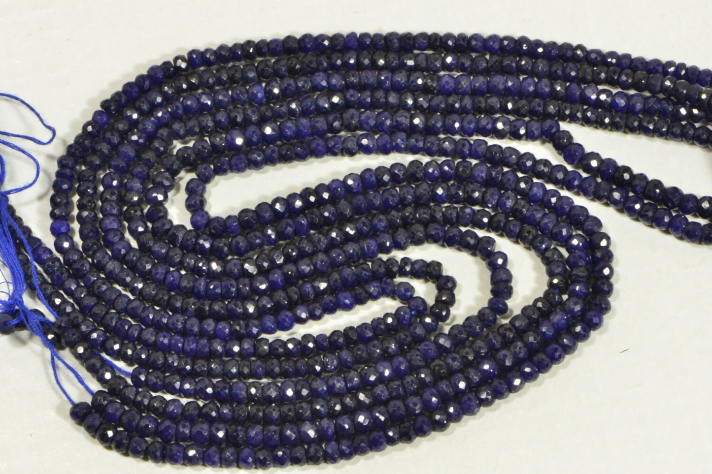 4mm Natural Sapphire Rondelle Beads Gemstone Navy Blue Half Strand