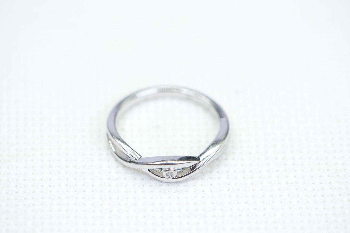 14K White Gold Band With Single Tiny Real Diamond Engagement  Ring Vermeil