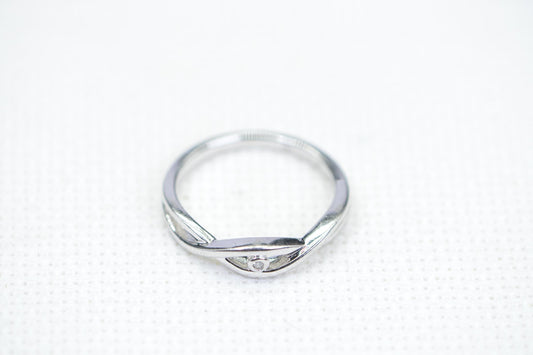 14K White Gold Band With Single Tiny Real Diamond Engagement  Ring Vermeil