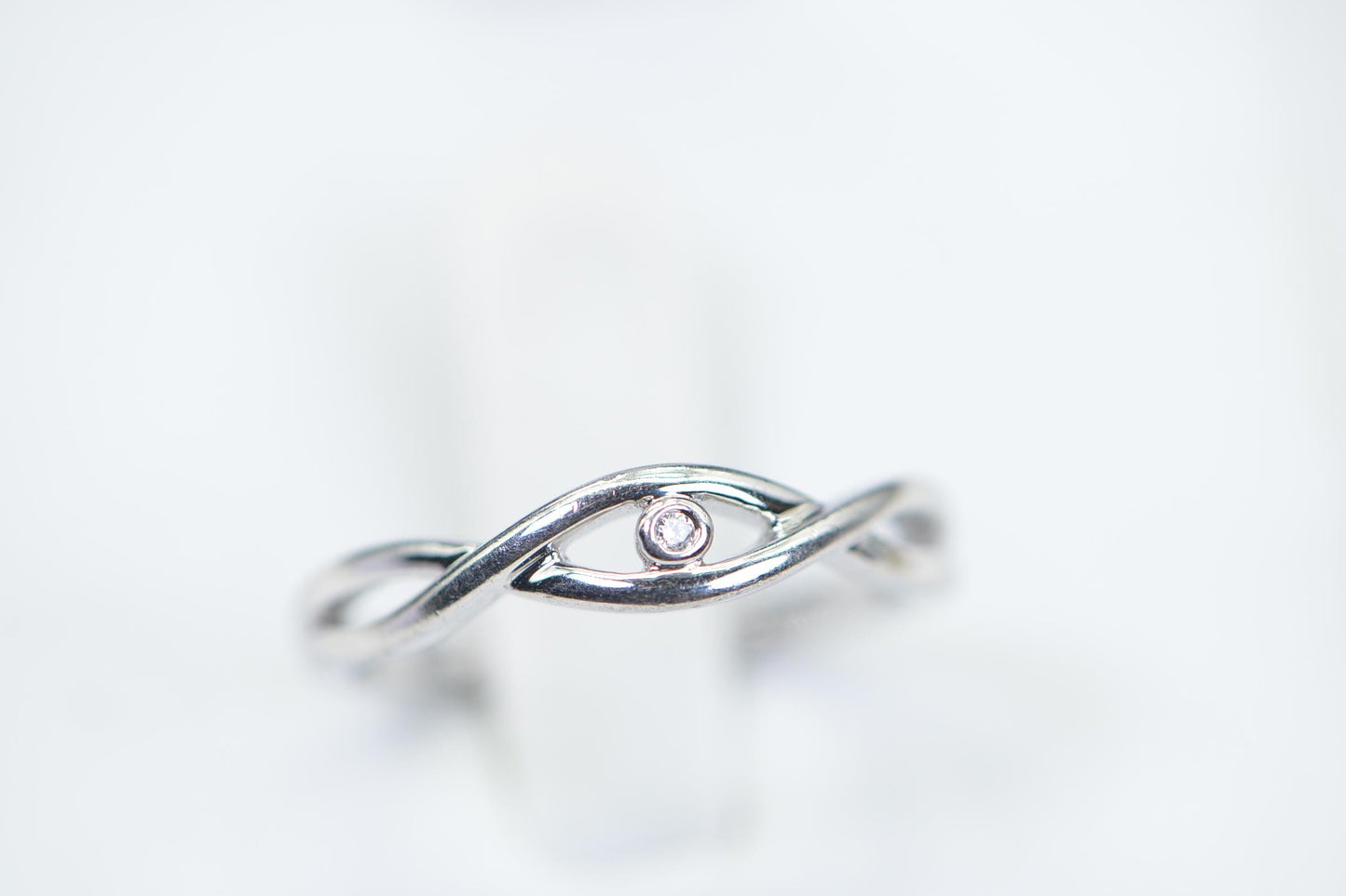 14K White Gold Band With Single Tiny Real Diamond Engagement  Ring Vermeil