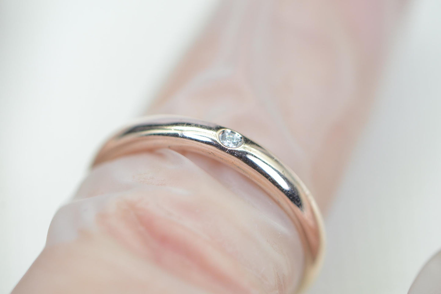 Rose Gold Vermeil Band: White Diamond Man Ring, Size 7