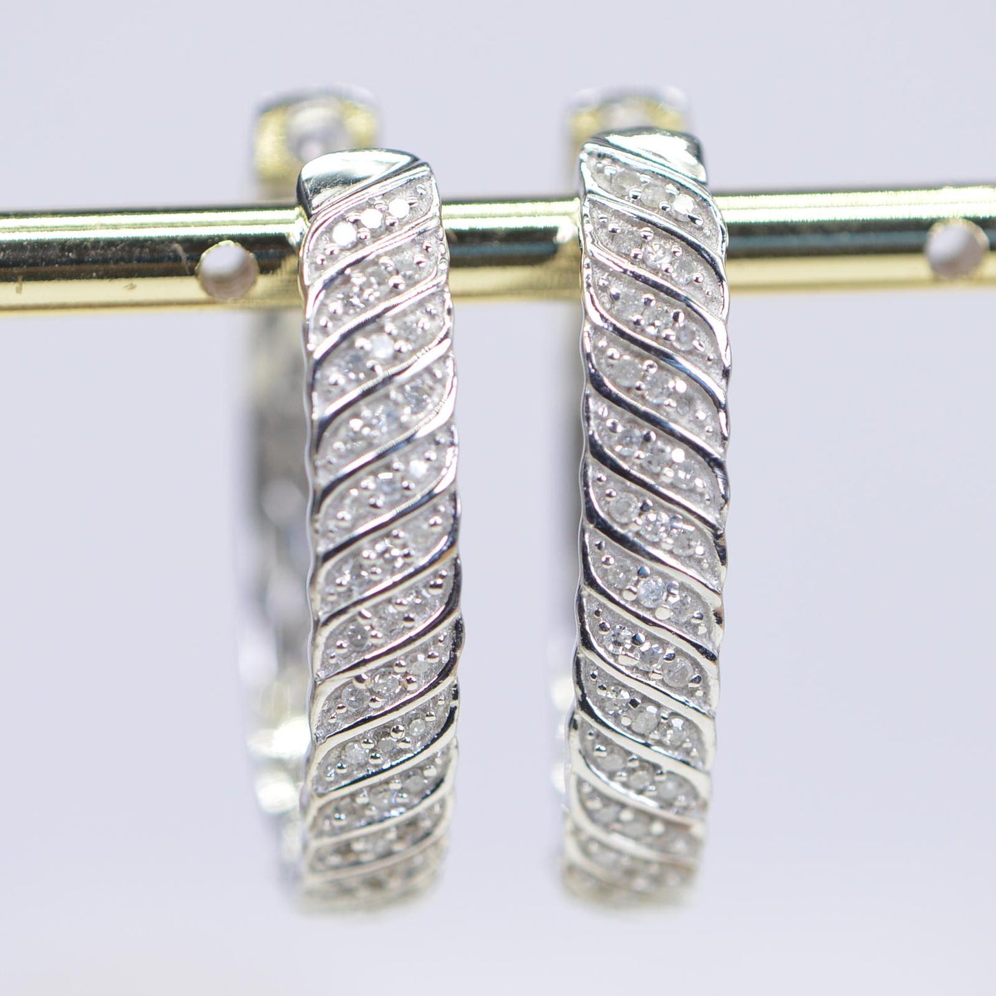 Diamond Sterling Silver Hoop Earrings: Multi-Stone Oval Hoops