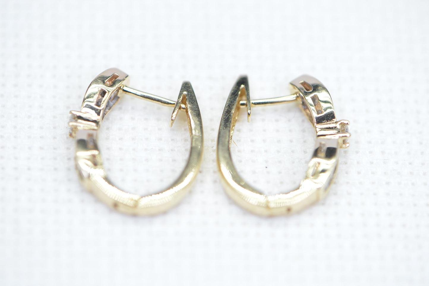 14K Yellow Gold Baguette and Round Diamond  Earrings English Lock Closure