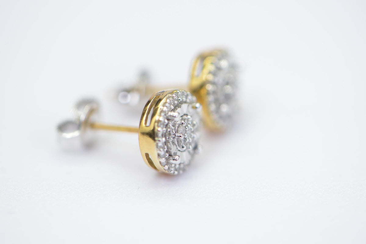 Natural Diamond Sterling Silver Stud Earrings: Halo Style, Vintage Design