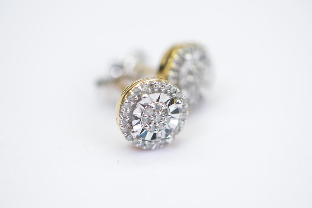 Natural Diamond Sterling Silver Stud Earrings: Halo Style, Vintage Design