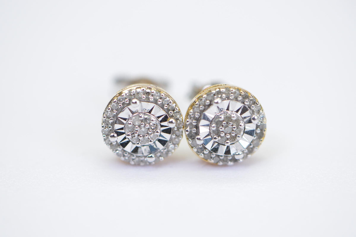 Natural Diamond Sterling Silver Stud Earrings: Halo Style, Vintage Design