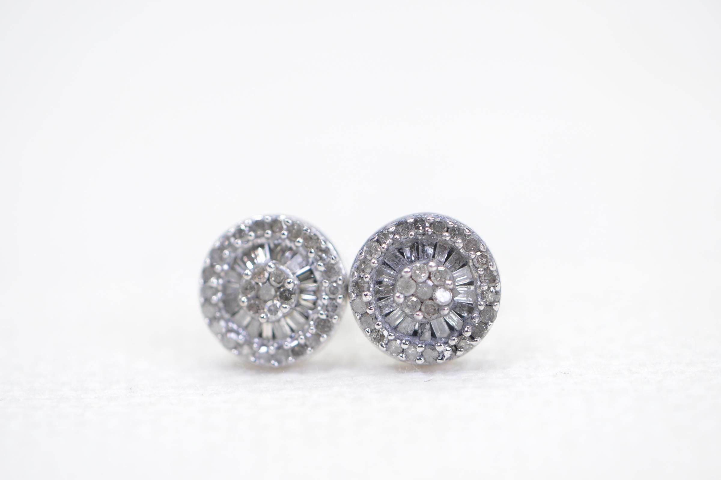 Natural Diamond Halo Stud Earrings: Sterling Silver Vintage Style