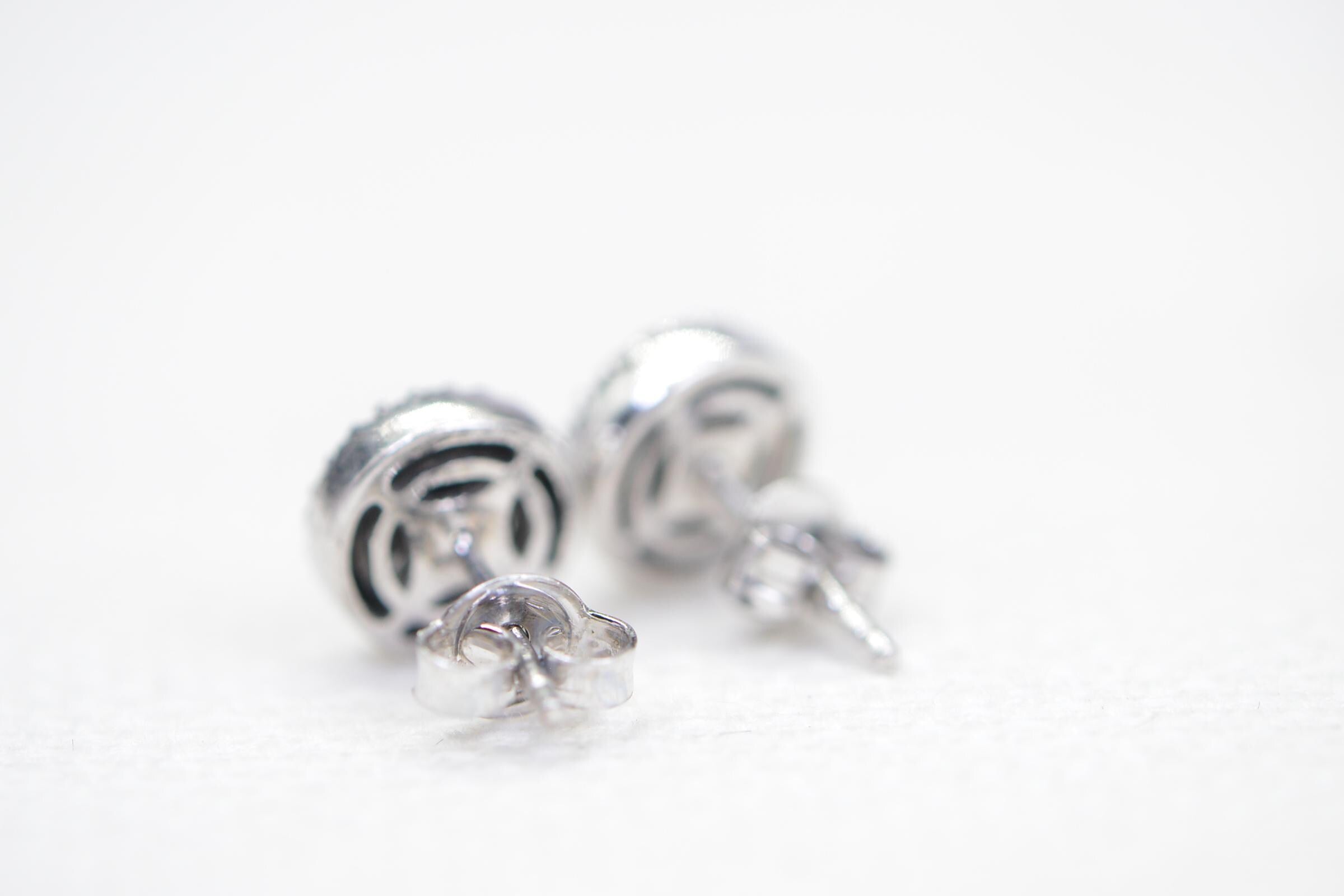 Natural Diamond Halo Stud Earrings: Sterling Silver Vintage Style