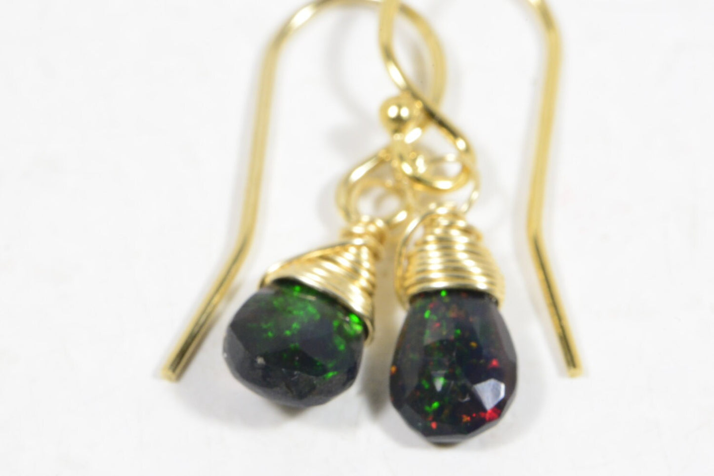 Black Ethiopian Opal Earrings 14 K gold Filled Tiny Earrings Jewelry Birthstone October