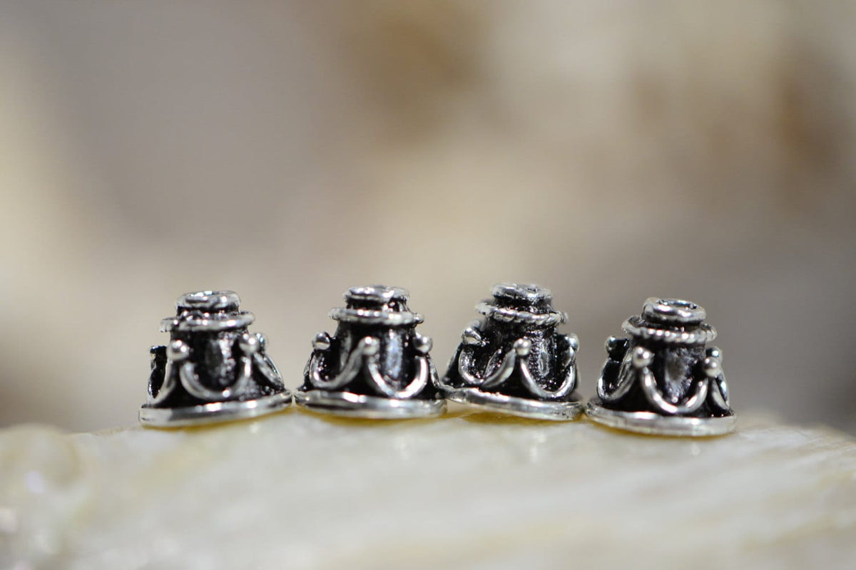 Sterling Silver Bead Caps: Antique Flower Cone, 5-6mm (6 Caps)