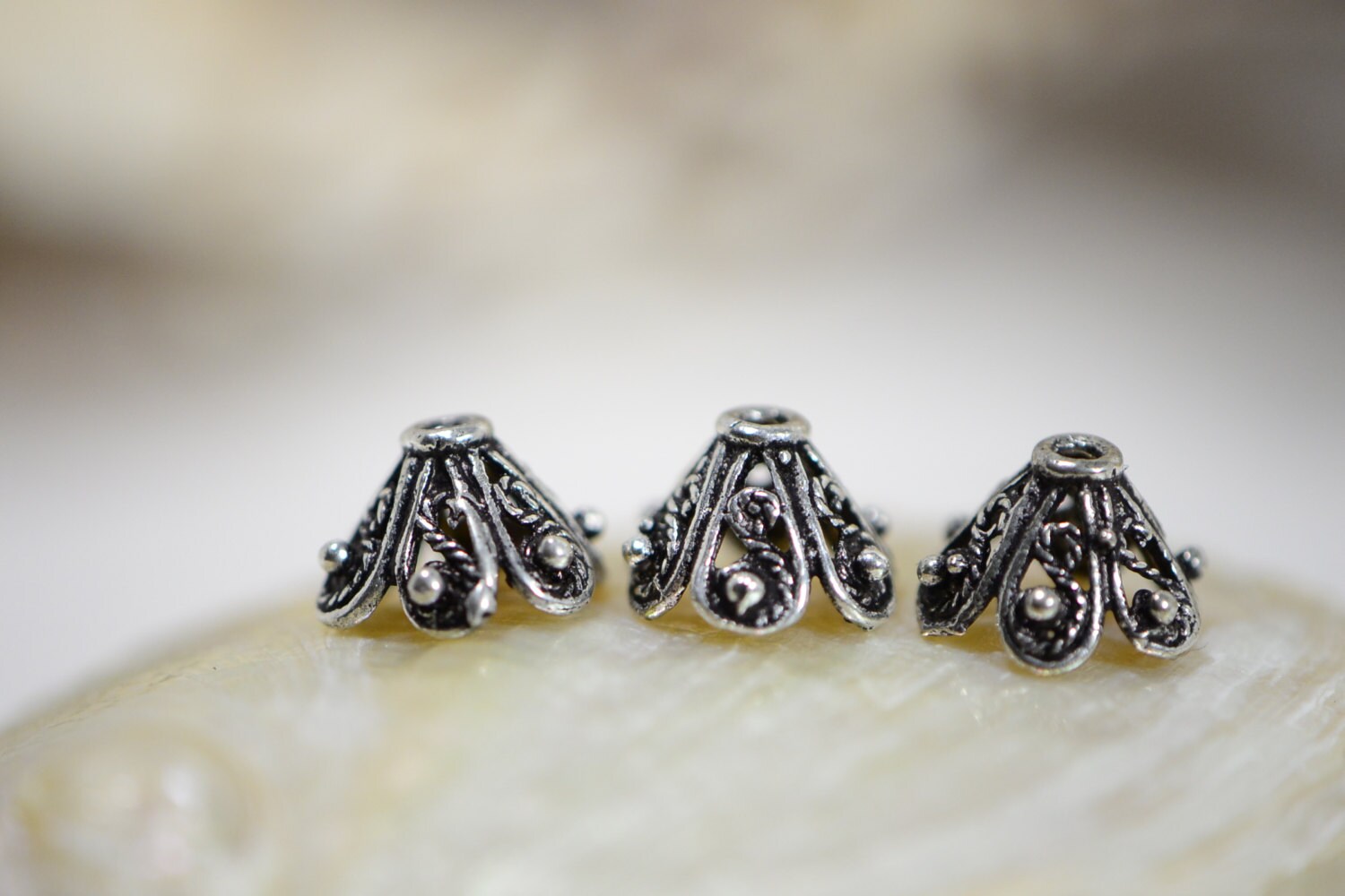 Sterling Silver Bead Caps: Antique Cone Filigree (7-8mm, 2pcs)