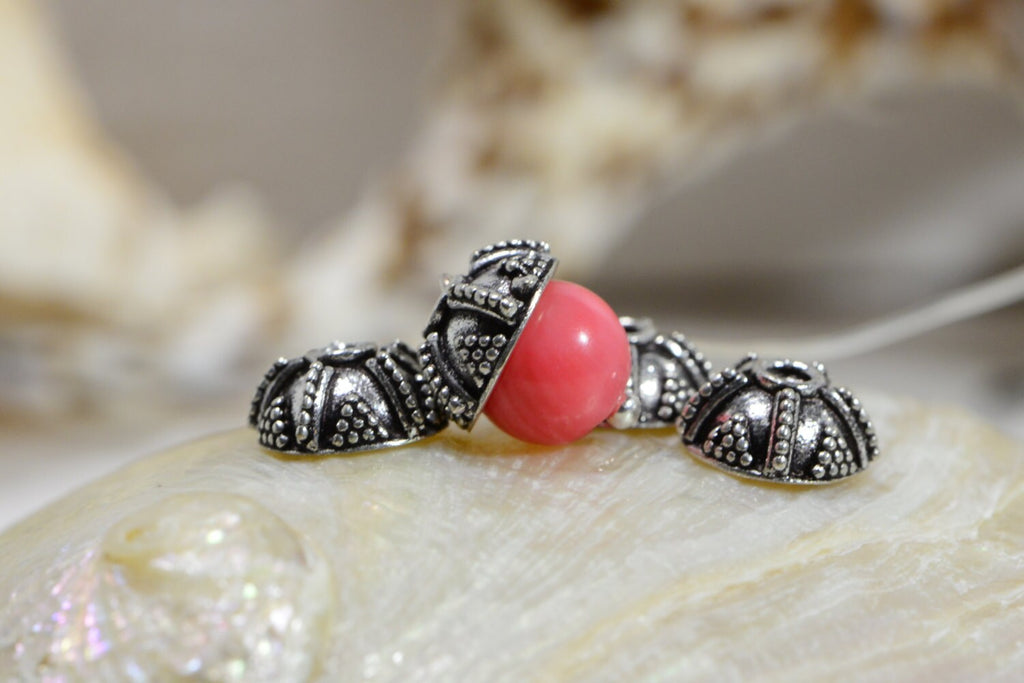 Sterling Silver Bead Caps: Antique Finish, 7-8mm (6 Caps)