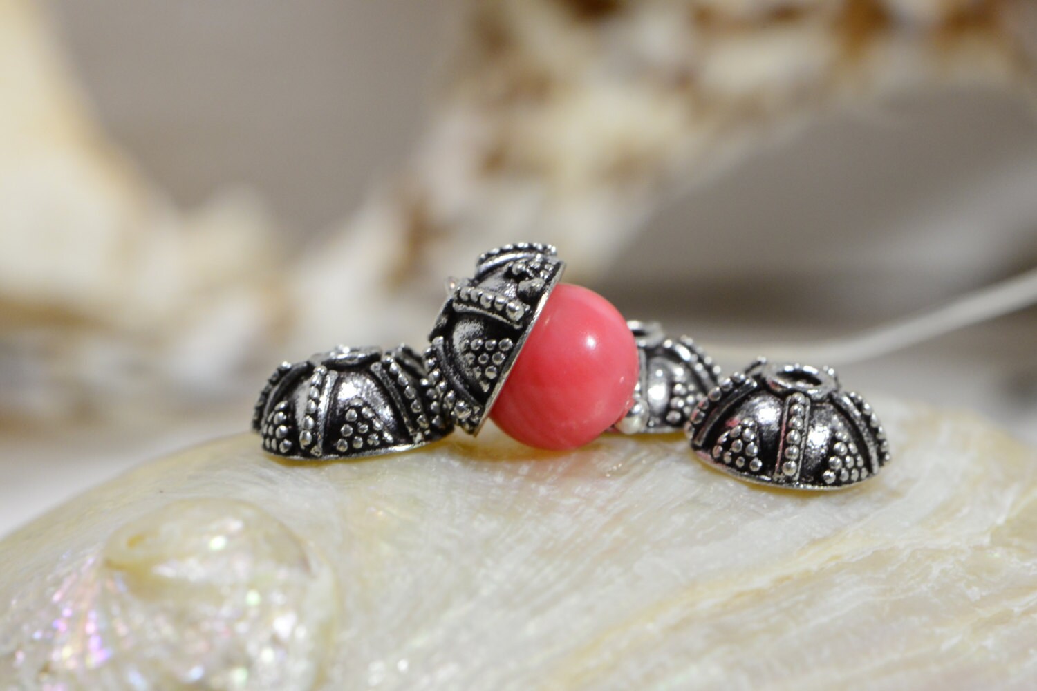 Sterling Silver Bead Caps: Antique Finish, 7-8mm (6 Caps)