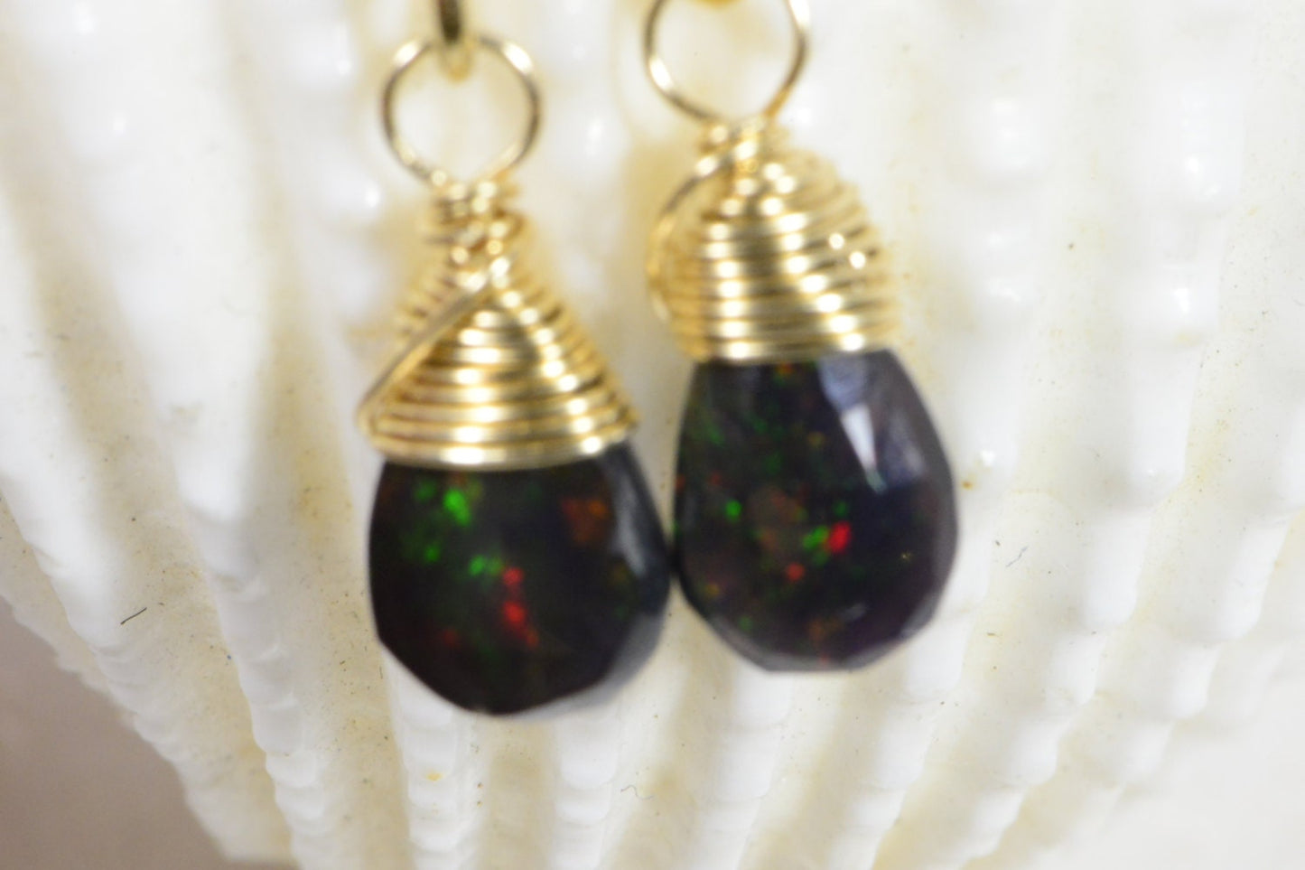 Black Ethiopian Opal Earrings 14 K gold Filled Tiny Earrings Jewelry Birthstone October