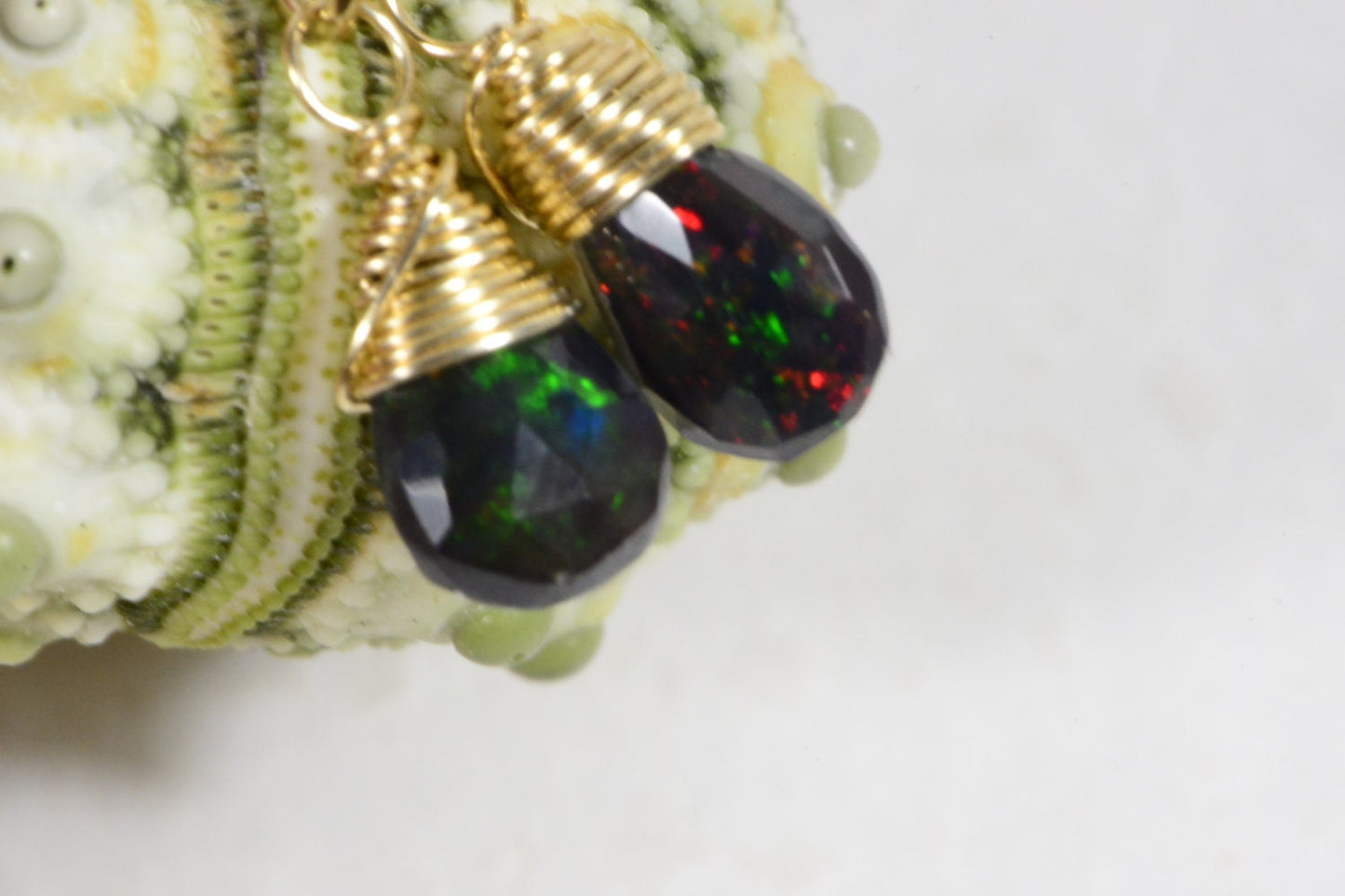 Black Ethiopian Opal Earrings 14 K gold Filled Tiny Earrings Jewelry Birthstone October